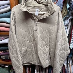 Mono B Tan Quilted Half-Zip Pullover